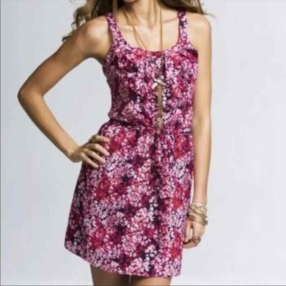 Express Womens XS Pink Purple Floral Ruffle Scoop Neck Mini Dress with Belt